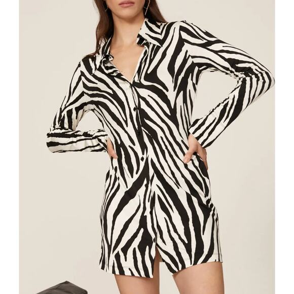 The Andamane Zebra Mini Shirt Dress MEDIUM Career Office Designer Italian $510 - Picture 3 of 12
